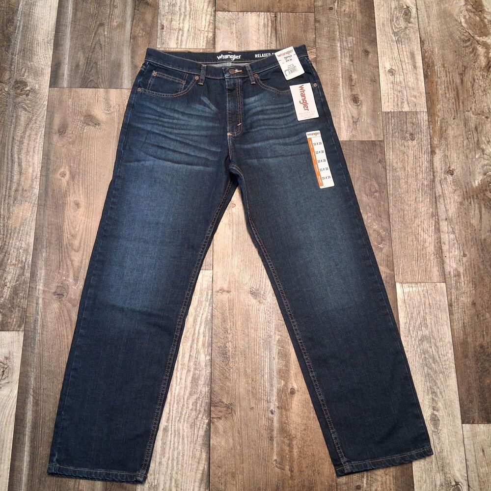 Wrangler Relaxed Fit Dark Blue Denim Jeans 33x30 Casual Rugged Workwear